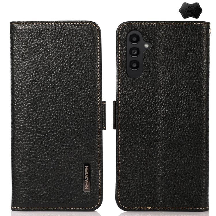 KHAZNEH Custodia per telefono RFID in vera pelle Litchi magnetica laterale, For Samsung Galaxy A15, For Samsung Galaxy A05, For Samsung Galaxy A05s, For Samsung Galaxy M34 5G, For Samsung Galaxy A25 5G Global, For Samsung Galaxy S23 FE