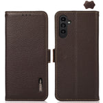 KHAZNEH Custodia per telefono RFID in vera pelle Litchi magnetica laterale, For Samsung Galaxy A15, For Samsung Galaxy A05, For Samsung Galaxy A05s, For Samsung Galaxy M34 5G, For Samsung Galaxy A25 5G Global, For Samsung Galaxy S23 FE