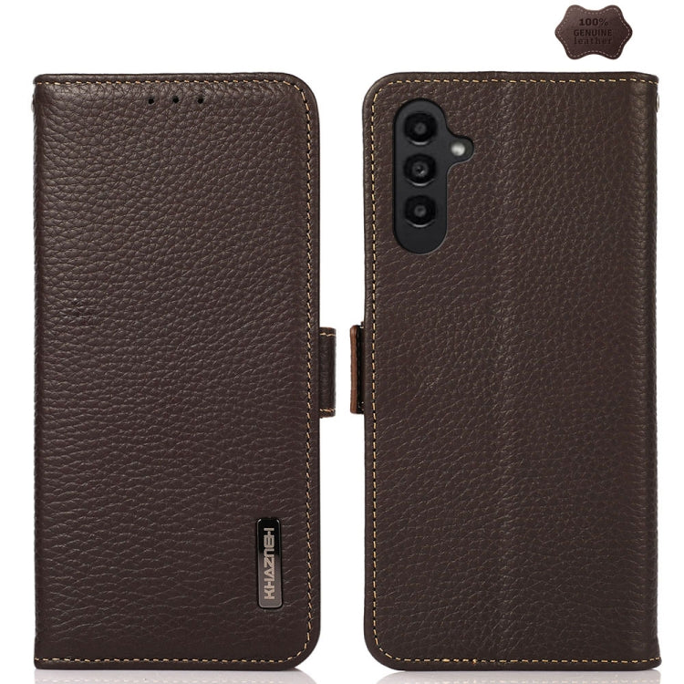 KHAZNEH Custodia per telefono RFID in vera pelle Litchi magnetica laterale, For Samsung Galaxy A15, For Samsung Galaxy A05, For Samsung Galaxy A05s, For Samsung Galaxy M34 5G, For Samsung Galaxy A25 5G Global, For Samsung Galaxy S23 FE