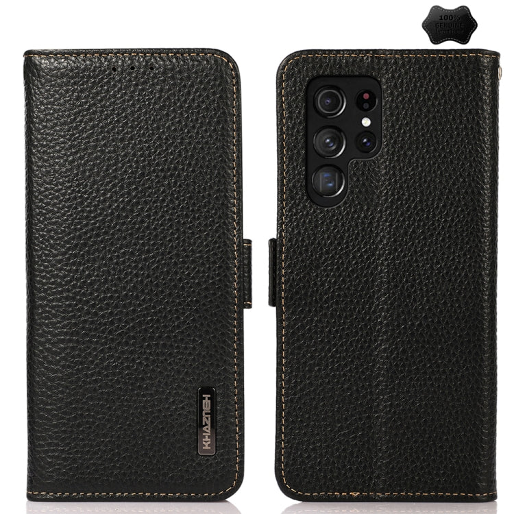 KHAZNEH Custodia per telefono RFID in vera pelle Litchi magnetica laterale, For Samsung Galaxy Xcover7, For Samsung Galaxy A55 5G, For Samsung Galaxy A35 5G, For Samsung Galaxy S24 Ultra, For Samsung Galaxy S24+, For Samsung Galaxy S24