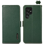 KHAZNEH Custodia per telefono RFID in vera pelle Litchi magnetica laterale, For Samsung Galaxy Xcover7, For Samsung Galaxy A55 5G, For Samsung Galaxy A35 5G, For Samsung Galaxy S24 Ultra, For Samsung Galaxy S24+, For Samsung Galaxy S24