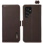 KHAZNEH Custodia per telefono RFID in vera pelle Litchi magnetica laterale, For Samsung Galaxy Xcover7, For Samsung Galaxy A55 5G, For Samsung Galaxy A35 5G, For Samsung Galaxy S24 Ultra, For Samsung Galaxy S24+, For Samsung Galaxy S24
