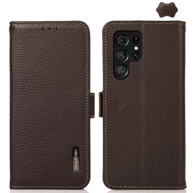 KHAZNEH Custodia per telefono RFID in vera pelle Litchi magnetica laterale, For Samsung Galaxy Xcover7, For Samsung Galaxy A55 5G, For Samsung Galaxy A35 5G, For Samsung Galaxy S24 Ultra, For Samsung Galaxy S24+, For Samsung Galaxy S24