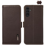 KHAZNEH Custodia per telefono RFID in vera pelle Litchi magnetica laterale, For Samsung Galaxy Xcover7, For Samsung Galaxy A55 5G, For Samsung Galaxy A35 5G, For Samsung Galaxy S24 Ultra, For Samsung Galaxy S24+, For Samsung Galaxy S24
