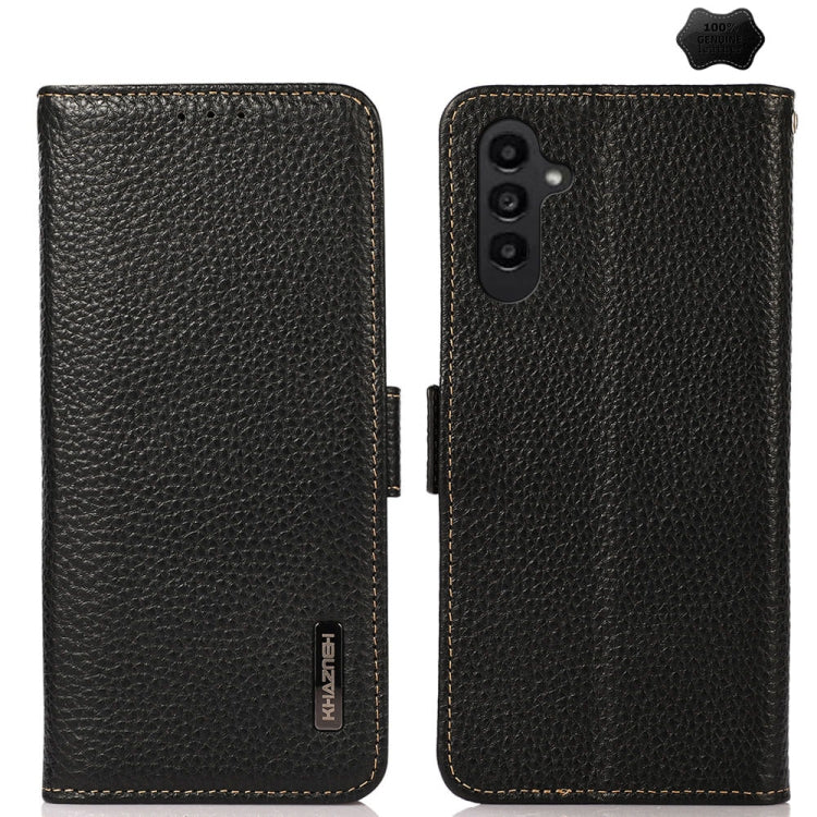 KHAZNEH Custodia per telefono RFID in vera pelle Litchi magnetica laterale, For Samsung Galaxy Xcover7, For Samsung Galaxy A55 5G, For Samsung Galaxy A35 5G, For Samsung Galaxy S24 Ultra, For Samsung Galaxy S24+, For Samsung Galaxy S24