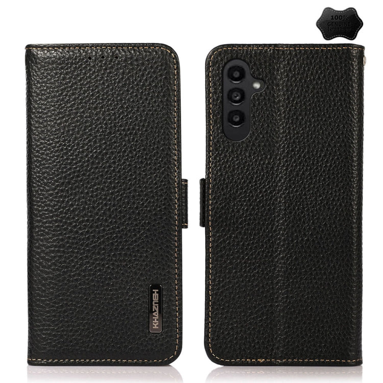 KHAZNEH Custodia per telefono RFID in vera pelle Litchi magnetica laterale, For Samsung Galaxy A15, For Samsung Galaxy A05, For Samsung Galaxy A05s, For Samsung Galaxy M34 5G, For Samsung Galaxy A25 5G Global, For Samsung Galaxy S23 FE
