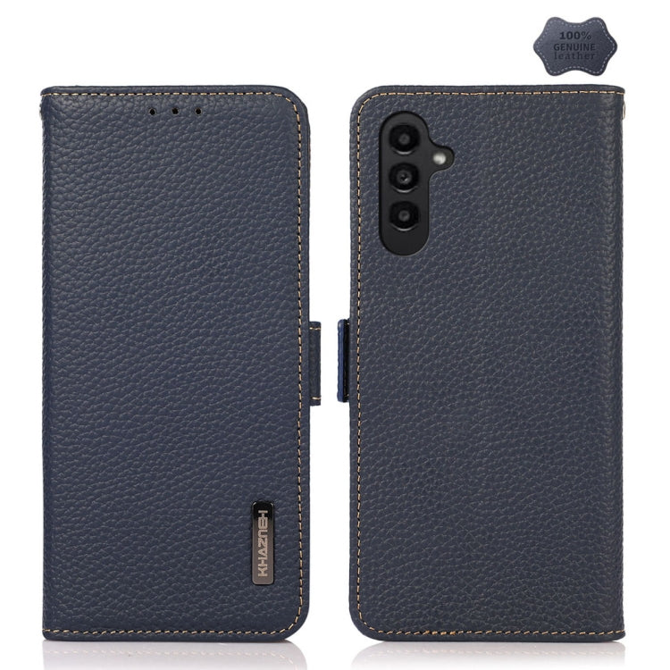 KHAZNEH Custodia per telefono RFID in vera pelle Litchi magnetica laterale, For Samsung Galaxy A15, For Samsung Galaxy A05, For Samsung Galaxy A05s, For Samsung Galaxy M34 5G, For Samsung Galaxy A25 5G Global, For Samsung Galaxy S23 FE