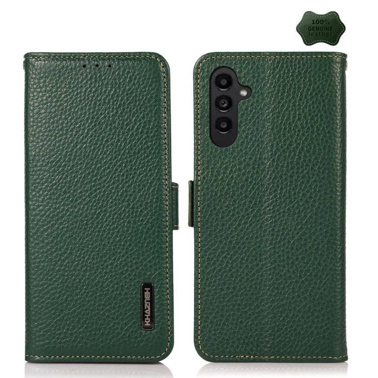 KHAZNEH Custodia per telefono RFID in vera pelle Litchi magnetica laterale, For Samsung Galaxy A15, For Samsung Galaxy A05, For Samsung Galaxy A05s, For Samsung Galaxy M34 5G, For Samsung Galaxy A25 5G Global, For Samsung Galaxy S23 FE