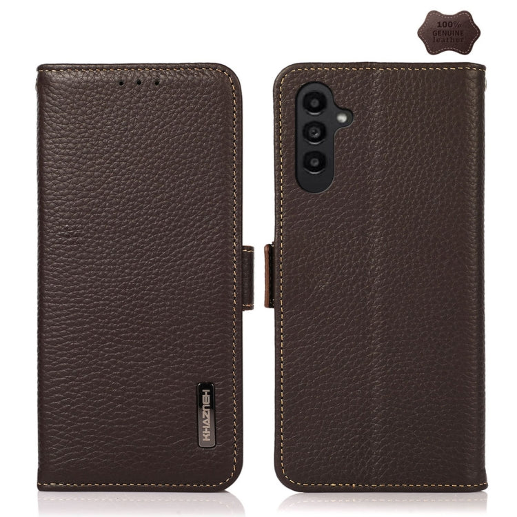 KHAZNEH Custodia per telefono RFID in vera pelle Litchi magnetica laterale, For Samsung Galaxy A15, For Samsung Galaxy A05, For Samsung Galaxy A05s, For Samsung Galaxy M34 5G, For Samsung Galaxy A25 5G Global, For Samsung Galaxy S23 FE