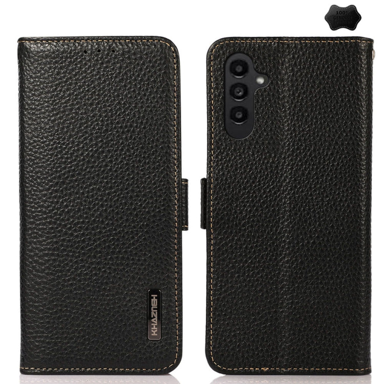 KHAZNEH Custodia per telefono RFID in vera pelle Litchi magnetica laterale, For Samsung Galaxy A15, For Samsung Galaxy A05, For Samsung Galaxy A05s, For Samsung Galaxy M34 5G, For Samsung Galaxy A25 5G Global, For Samsung Galaxy S23 FE