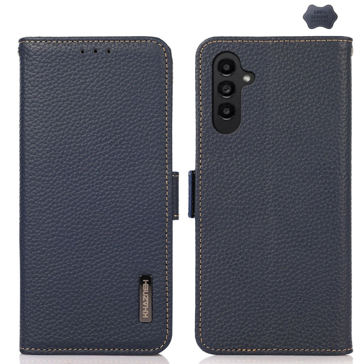 KHAZNEH Custodia per telefono RFID in vera pelle Litchi magnetica laterale, For Samsung Galaxy A15, For Samsung Galaxy A05, For Samsung Galaxy A05s, For Samsung Galaxy M34 5G, For Samsung Galaxy A25 5G Global, For Samsung Galaxy S23 FE