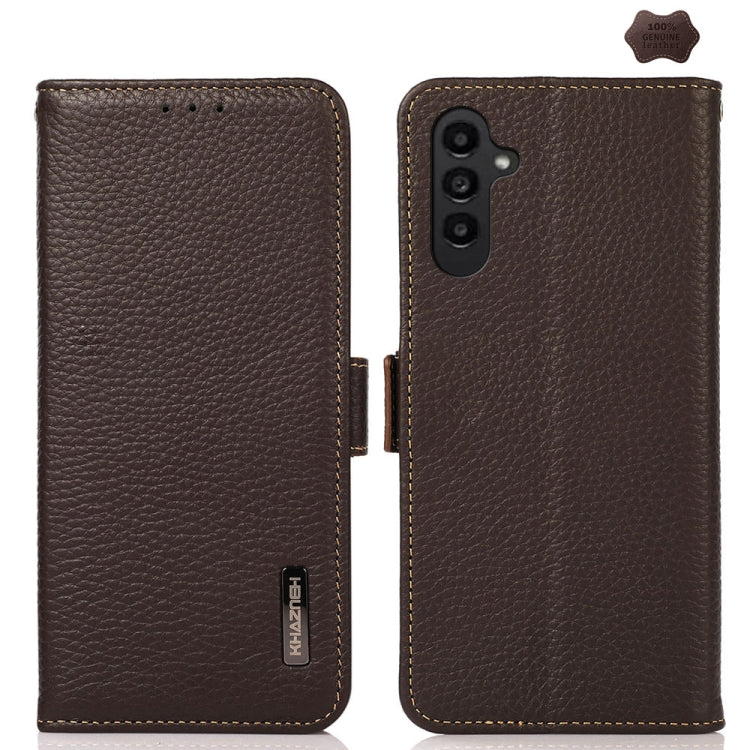 KHAZNEH Custodia per telefono RFID in vera pelle Litchi magnetica laterale, For Samsung Galaxy A15, For Samsung Galaxy A05, For Samsung Galaxy A05s, For Samsung Galaxy M34 5G, For Samsung Galaxy A25 5G Global, For Samsung Galaxy S23 FE