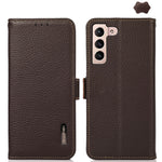 KHAZNEH Custodia per telefono RFID in vera pelle Litchi magnetica laterale, For Samsung Galaxy Xcover7, For Samsung Galaxy A55 5G, For Samsung Galaxy A35 5G, For Samsung Galaxy S24 Ultra, For Samsung Galaxy S24+, For Samsung Galaxy S24