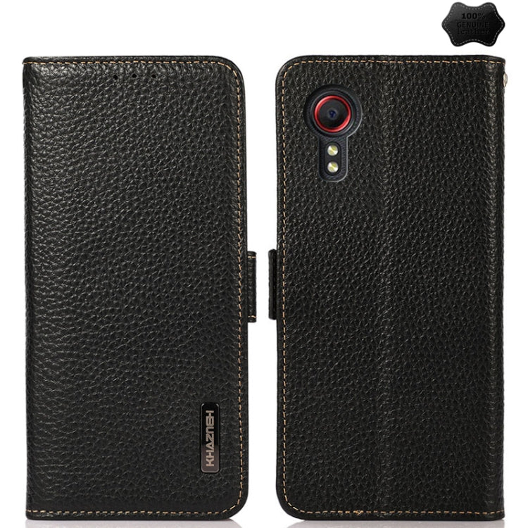 KHAZNEH Custodia per telefono RFID in vera pelle Litchi magnetica laterale, For Samsung Galaxy Xcover7, For Samsung Galaxy A55 5G, For Samsung Galaxy A35 5G, For Samsung Galaxy S24 Ultra, For Samsung Galaxy S24+, For Samsung Galaxy S24