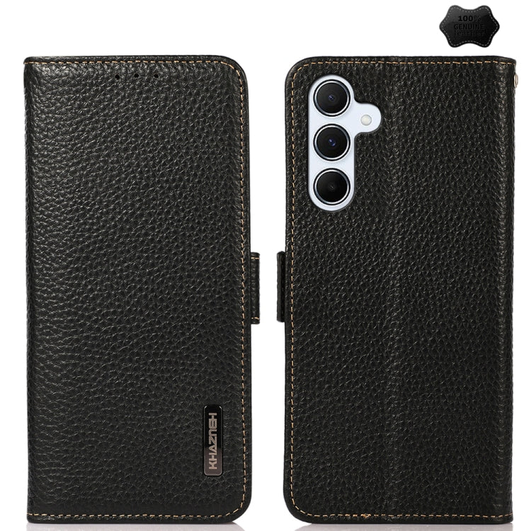 KHAZNEH Custodia per telefono RFID in vera pelle Litchi magnetica laterale, For Samsung Galaxy Xcover7, For Samsung Galaxy A55 5G, For Samsung Galaxy A35 5G, For Samsung Galaxy S24 Ultra, For Samsung Galaxy S24+, For Samsung Galaxy S24
