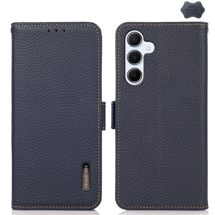 KHAZNEH Custodia per telefono RFID in vera pelle Litchi magnetica laterale, For Samsung Galaxy Xcover7, For Samsung Galaxy A55 5G, For Samsung Galaxy A35 5G, For Samsung Galaxy S24 Ultra, For Samsung Galaxy S24+, For Samsung Galaxy S24