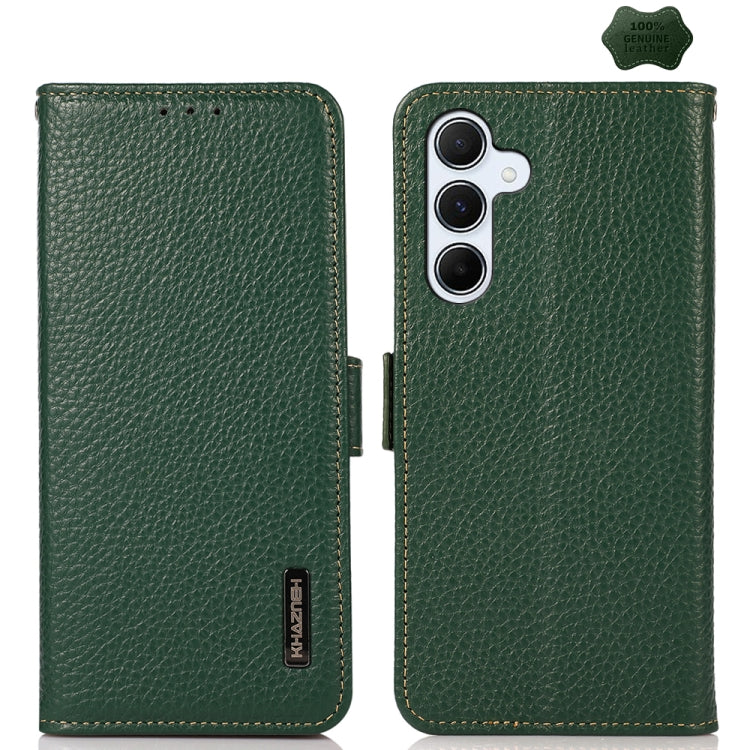 KHAZNEH Custodia per telefono RFID in vera pelle Litchi magnetica laterale, For Samsung Galaxy Xcover7, For Samsung Galaxy A55 5G, For Samsung Galaxy A35 5G, For Samsung Galaxy S24 Ultra, For Samsung Galaxy S24+, For Samsung Galaxy S24
