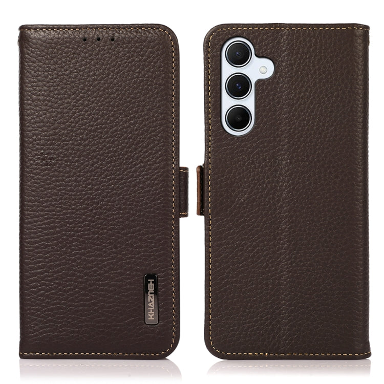 KHAZNEH Custodia per telefono RFID in vera pelle Litchi magnetica laterale, For Samsung Galaxy Xcover7, For Samsung Galaxy A55 5G, For Samsung Galaxy A35 5G, For Samsung Galaxy S24 Ultra, For Samsung Galaxy S24+, For Samsung Galaxy S24
