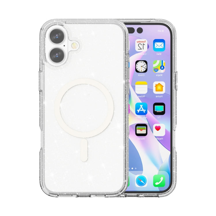 Custodia per telefono magnetica MagSafe in polvere glitterata stile Terminator, For iPhone 16, For iPhone 15 Pro Max, For iPhone 15 Pro, For iPhone 15 Plus