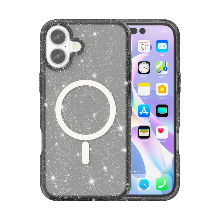Custodia per telefono magnetica MagSafe in polvere glitterata stile Terminator, For iPhone 16, For iPhone 15 Pro Max, For iPhone 15 Pro, For iPhone 15 Plus