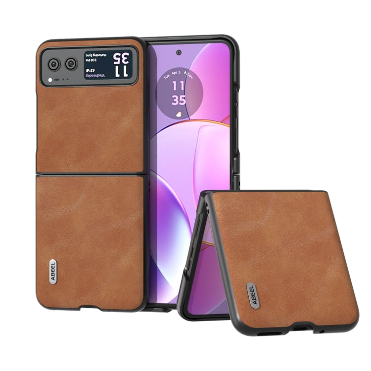 ABEEL Custodia per cellulare in PU con trama in pelle bovina, For Motorola Razr 40, For Motorola Razr 40 Ultra
