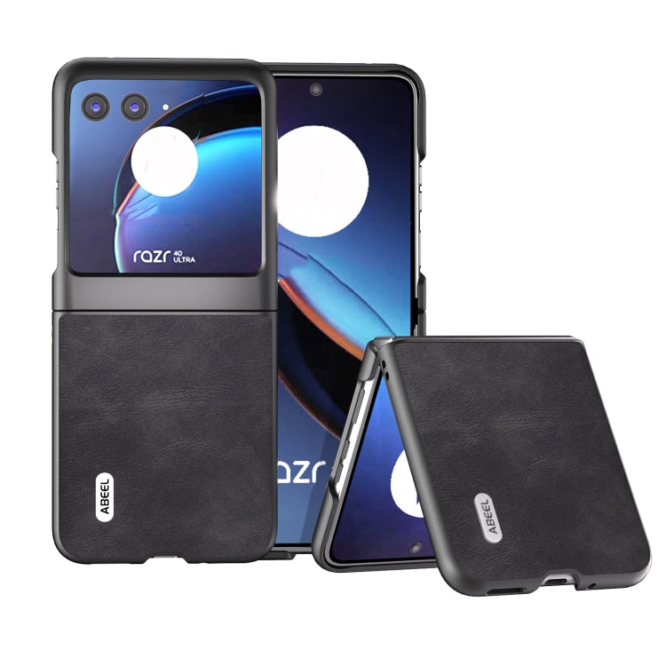 ABEEL Custodia per cellulare in PU con trama in pelle bovina, For Motorola Razr 40, For Motorola Razr 40 Ultra