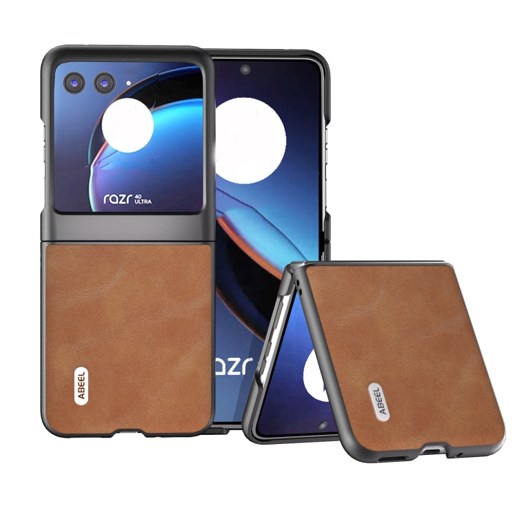 ABEEL Custodia per cellulare in PU con trama in pelle bovina, For Motorola Razr 40, For Motorola Razr 40 Ultra