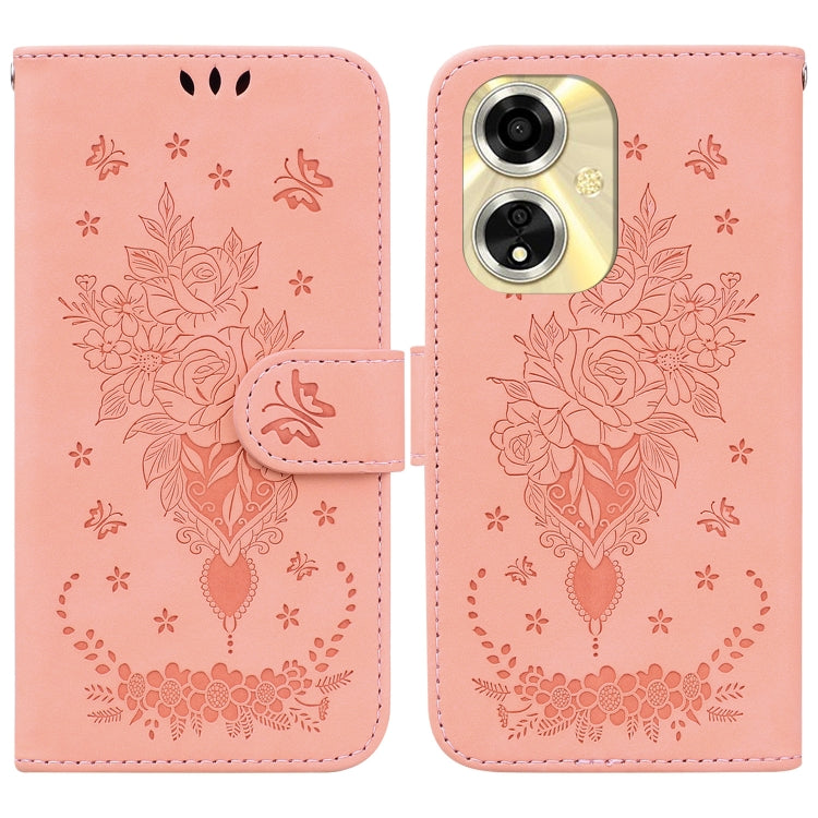Custodia per telefono in pelle goffrata farfalla rosa, For OPPO Reno11 Pro 5G Global, For OPPO A59 5G / A2M, For OPPO A38 4G / A18, For OPPO A58 4G