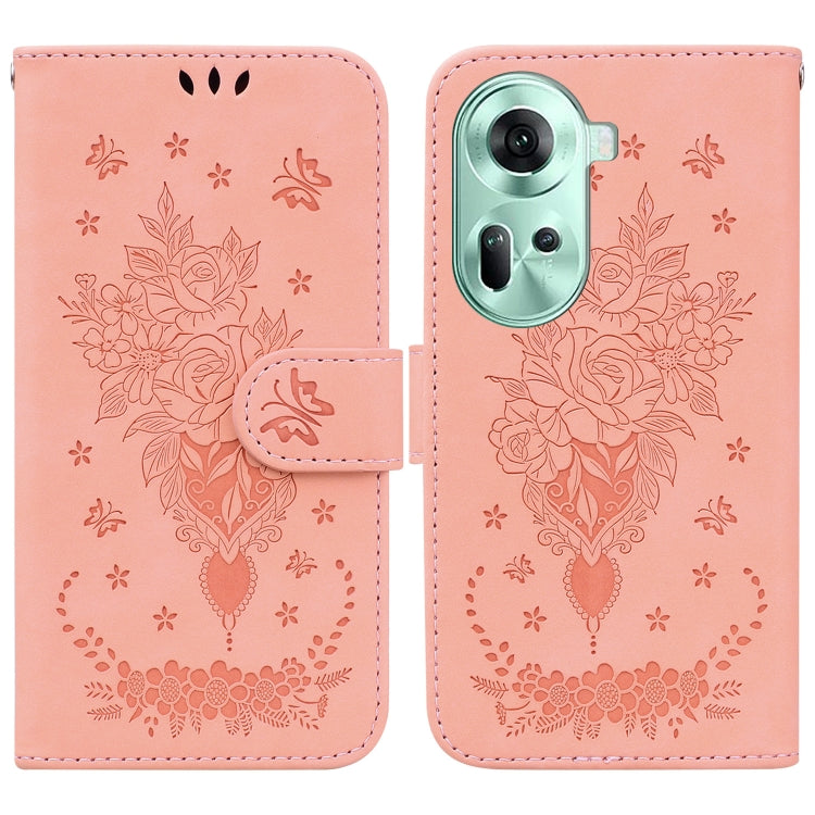 Custodia per telefono in pelle goffrata farfalla rosa, For OPPO A3 Pro 5G, For OPPO F25 Pro 5G Global, For OPPO Reno11 F Global, For OPPO Reno11 Global