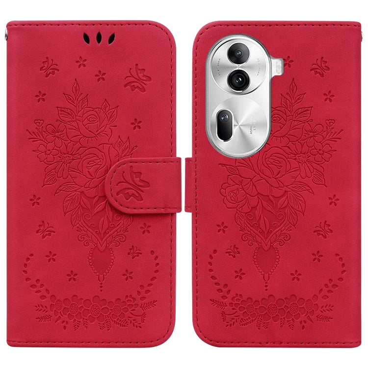 Custodia per telefono in pelle goffrata farfalla rosa, For OPPO Reno11 Pro 5G Global, For OPPO A59 5G / A2M, For OPPO A38 4G / A18, For OPPO A58 4G