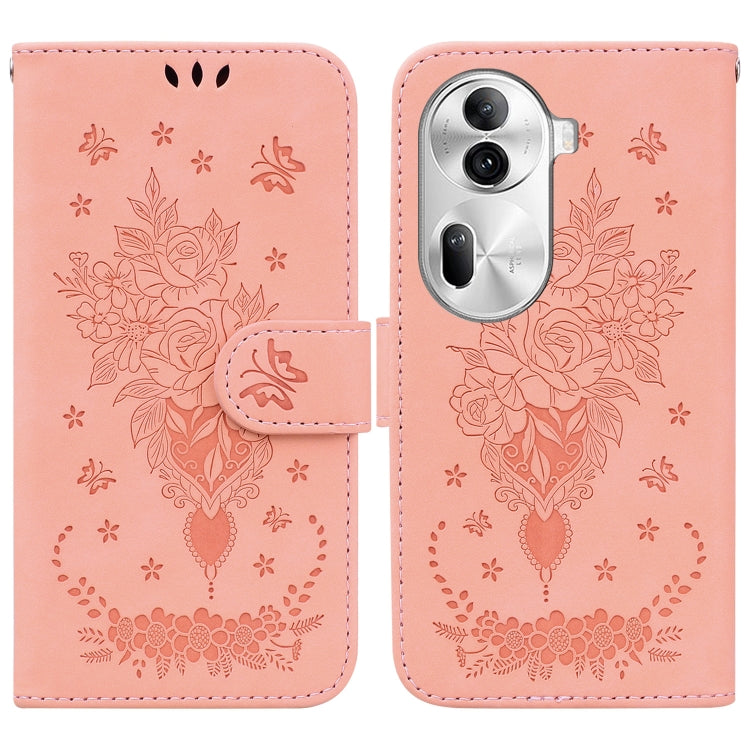 Custodia per telefono in pelle goffrata farfalla rosa, For OPPO Reno11 Pro 5G Global, For OPPO A59 5G / A2M, For OPPO A38 4G / A18, For OPPO A58 4G