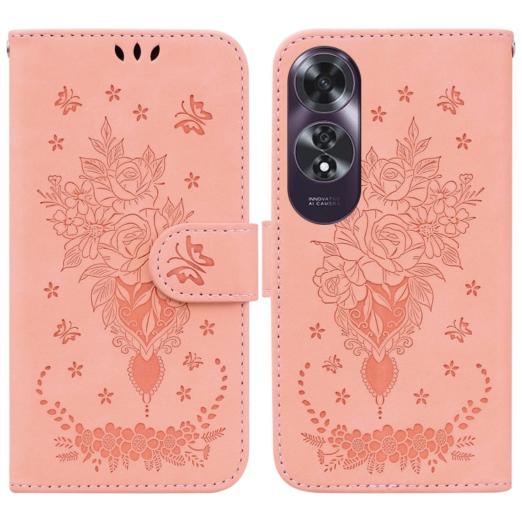 Custodia per telefono in pelle goffrata farfalla rosa, For OPPO Reno12 Pro 5G Global, For OPPO Reno12 5G Global, For OPPO K12x, For OPPO A60 4G