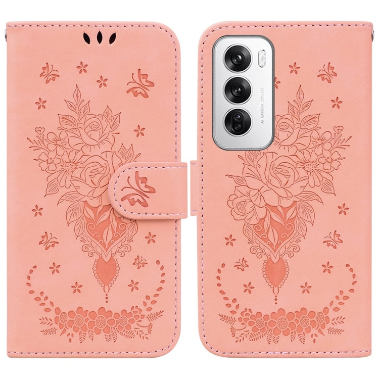 Custodia per telefono in pelle goffrata farfalla rosa, For OPPO Reno12 Pro 5G Global, For OPPO Reno12 5G Global, For OPPO K12x, For OPPO A60 4G