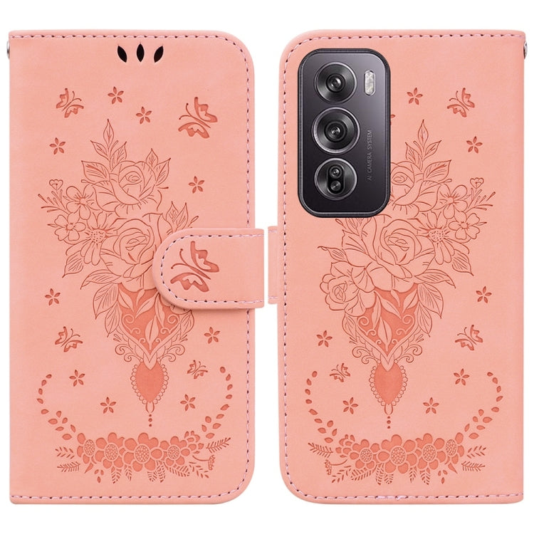 Custodia per telefono in pelle goffrata farfalla rosa, For OPPO Reno12 Pro 5G Global, For OPPO Reno12 5G Global, For OPPO K12x, For OPPO A60 4G