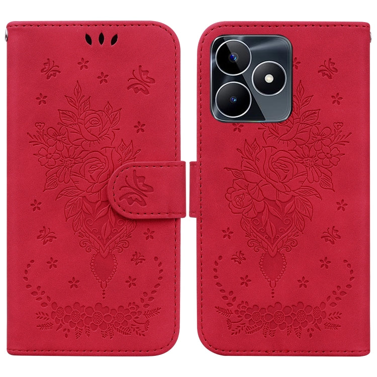 Custodia per telefono in pelle goffrata farfalla rosa, For Realme 11 5G Global, For Realme 11 Pro / 11 Pro+ / Narzo 60 Pro, For Realme C53 / Narzo N53, For Realme C65 4G