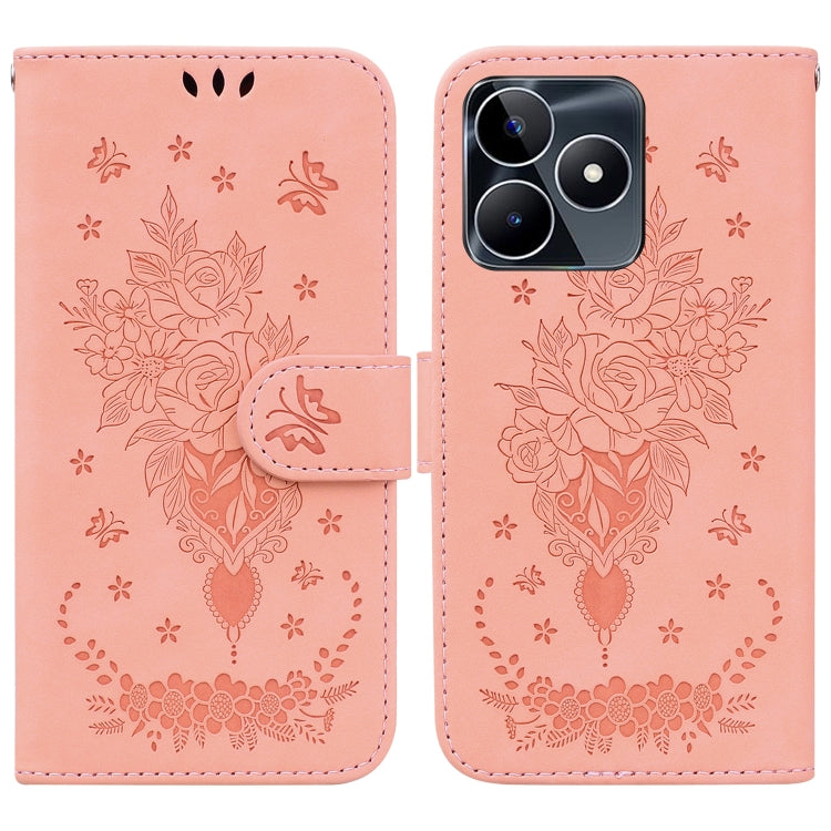 Custodia per telefono in pelle goffrata farfalla rosa, For Realme 11 5G Global, For Realme 11 Pro / 11 Pro+ / Narzo 60 Pro, For Realme C53 / Narzo N53, For Realme C65 4G