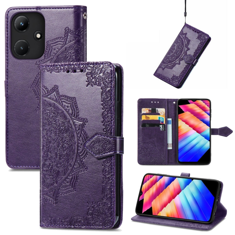 Custodia per telefono in pelle goffrata fiore mandala, For Infinix Hot 30i