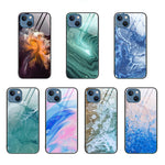 Custodia protettiva per telefono in vetro con motivo in marmo, For iPhone 15 Plus, For iPhone 15