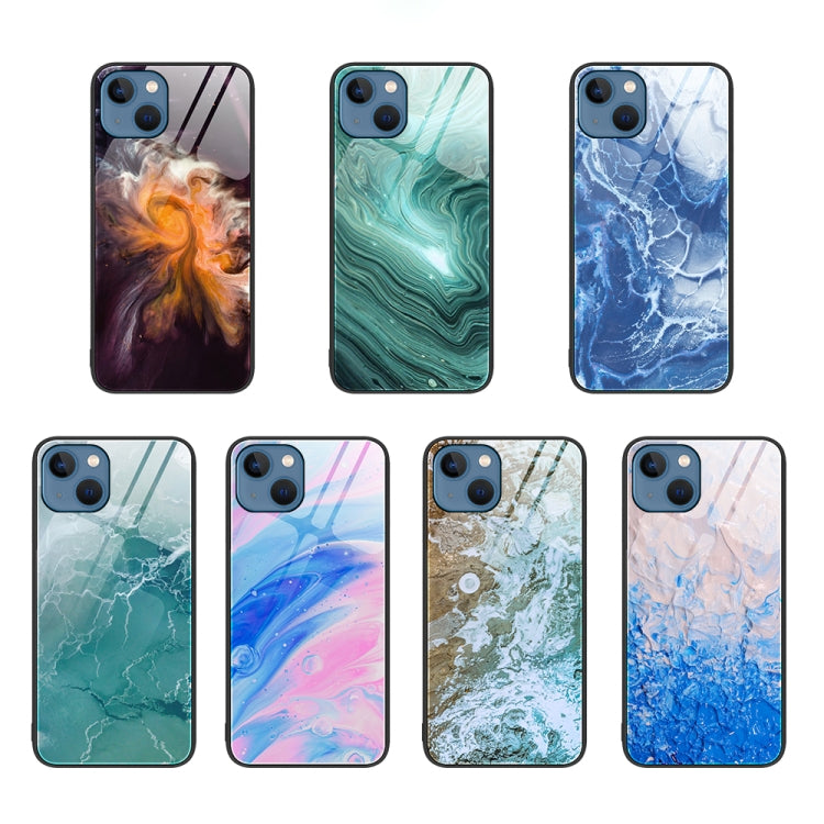 Custodia protettiva per telefono in vetro con motivo in marmo, For iPhone 15 Plus, For iPhone 15