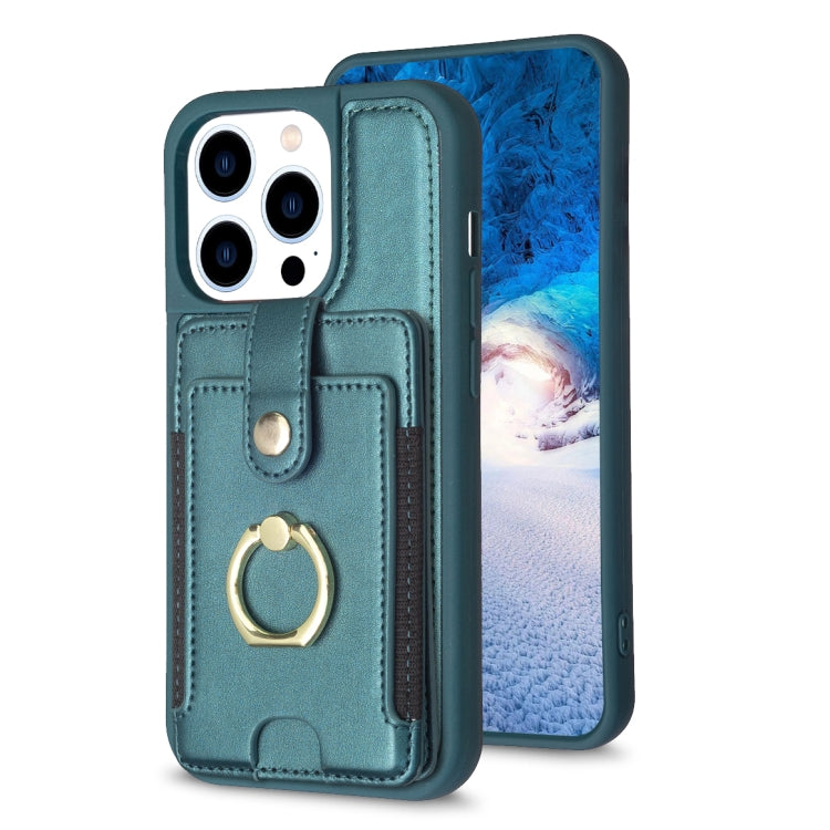 BF27 Custodia per telefono con porta carte di credito ad anello in metallo, For iPhone 14 Pro Max, For iPhone 15, For iPhone SE 2022 / 2020 / 8 / 7
