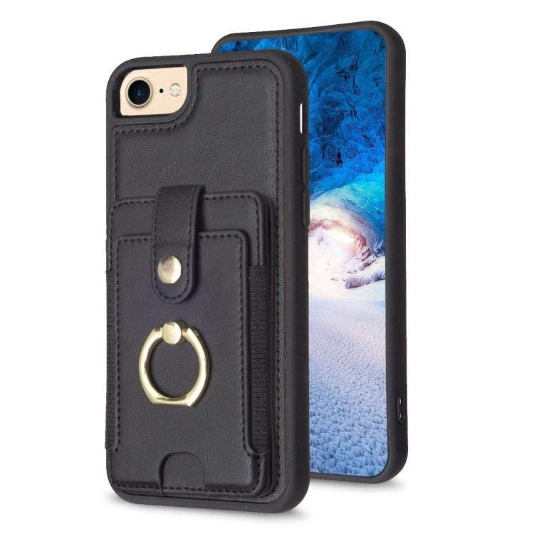 BF27 Custodia per telefono con porta carte di credito ad anello in metallo, For iPhone 14 Pro Max, For iPhone 15, For iPhone SE 2022 / 2020 / 8 / 7