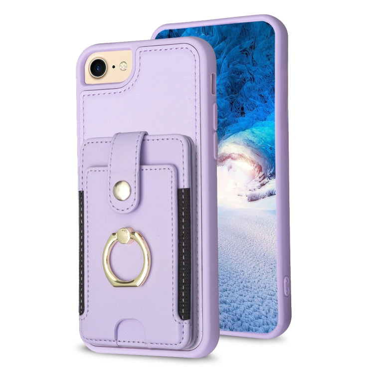 BF27 Custodia per telefono con porta carte di credito ad anello in metallo, For iPhone 14 Pro Max, For iPhone 15, For iPhone SE 2022 / 2020 / 8 / 7