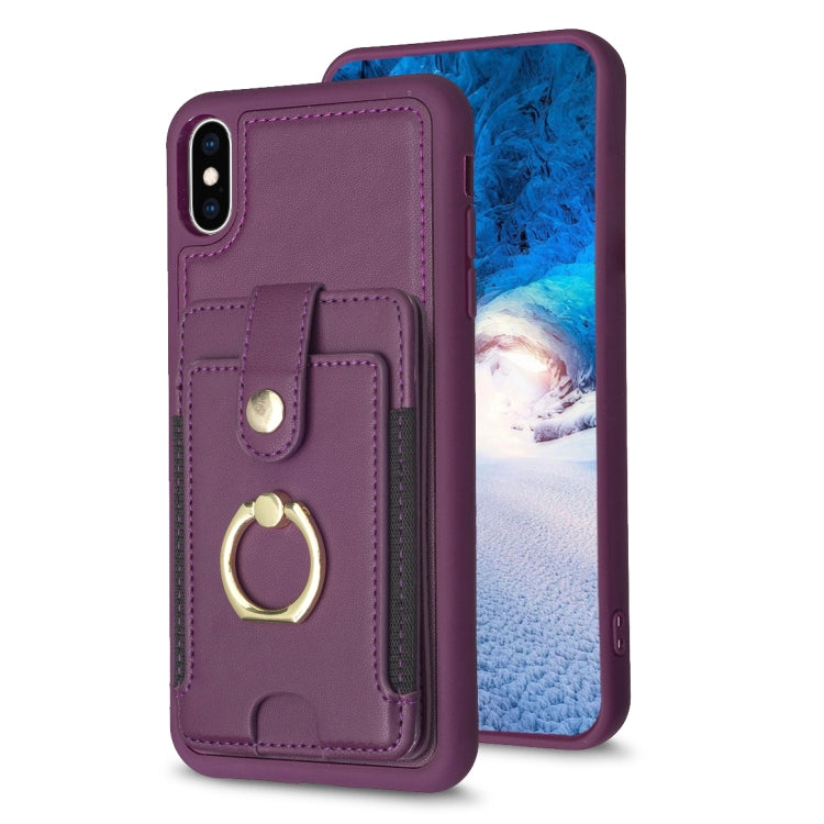 BF27 Custodia per telefono con porta carte di credito ad anello in metallo, For iPhone 11 Pro, For iPhone X / XS, For iPhone XR