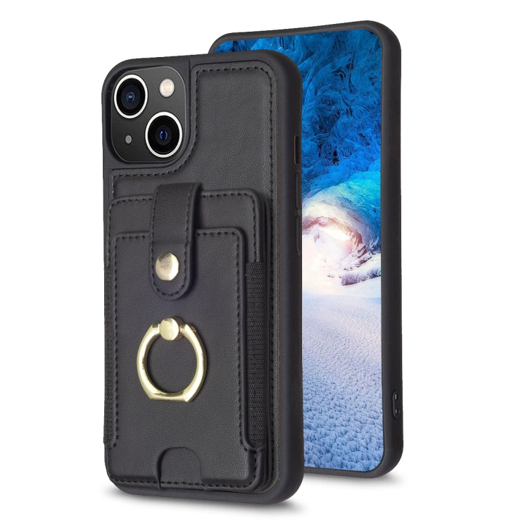 BF27 Custodia per telefono con porta carte di credito ad anello in metallo, For iPhone 14 Pro Max, For iPhone 15, For iPhone SE 2022 / 2020 / 8 / 7
