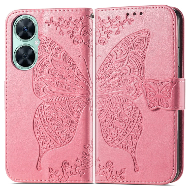 Custodia per telefono in pelle con flip in rilievo con fiore farfalla amore, For Huawei nova 11i / Enjoy 60 Pro