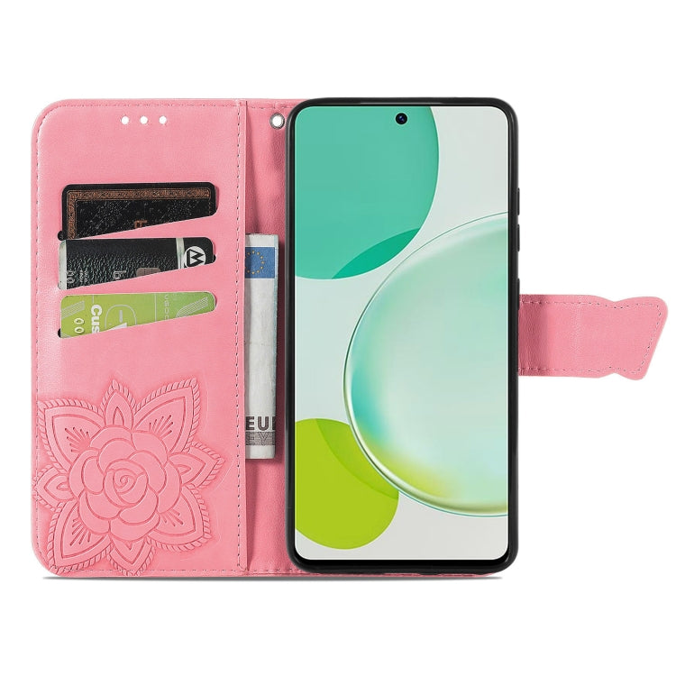 Custodia per telefono in pelle con flip in rilievo con fiore farfalla amore, For Huawei nova 11i / Enjoy 60 Pro
