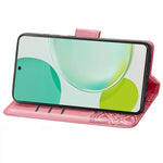 Custodia per telefono in pelle con flip in rilievo con fiore farfalla amore, For Huawei nova 11i / Enjoy 60 Pro