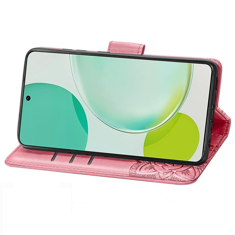 Custodia per telefono in pelle con flip in rilievo con fiore farfalla amore, For Huawei nova 11i / Enjoy 60 Pro