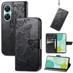 Custodia per telefono in pelle con flip in rilievo con fiore farfalla amore, For Huawei nova 11i / Enjoy 60 Pro