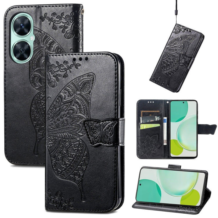 Custodia per telefono in pelle con flip in rilievo con fiore farfalla amore, For Huawei nova 11i / Enjoy 60 Pro